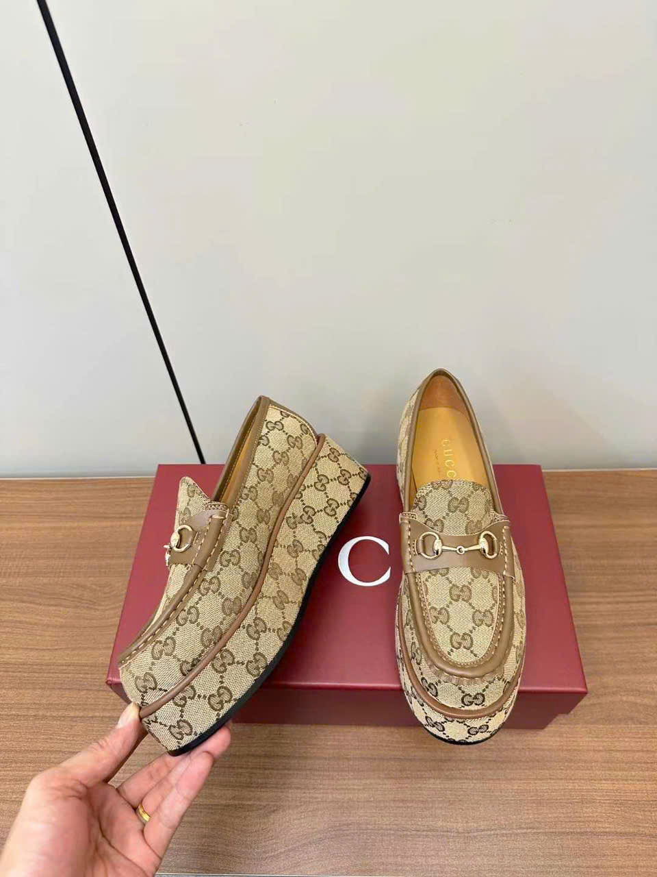 (1:1 replica) Gucci Horsebit Wedge Loafer Women s Shoes