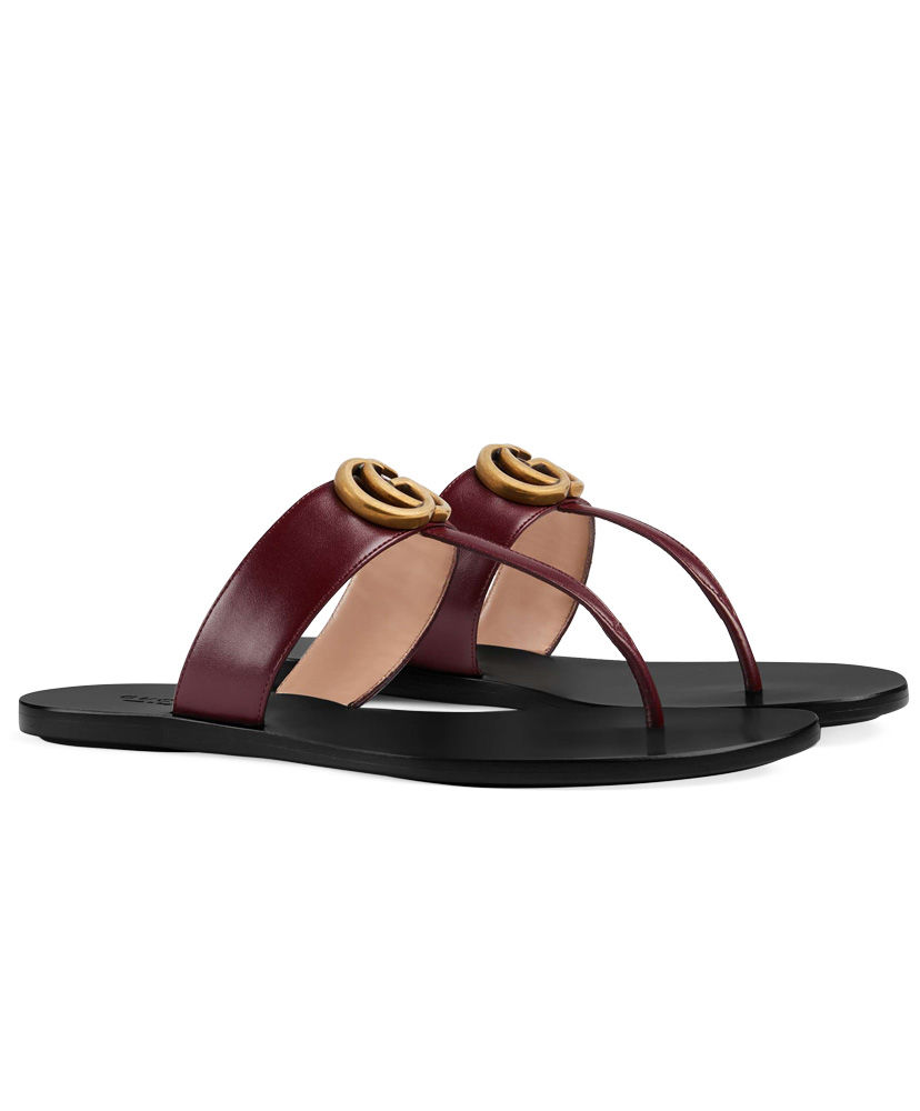 (1:1 replica) Gucci Unisex Leather thong sandal with Double G 497444 Mauve