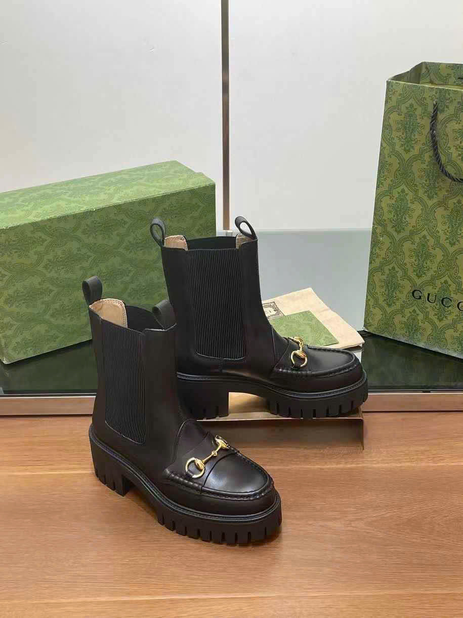 (1:1 replica) Gucci Horsebit Leather Ankle Boots