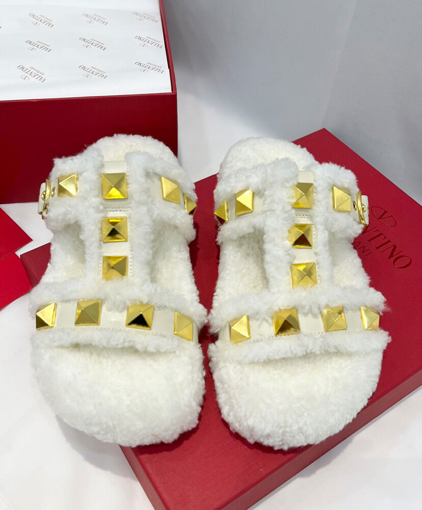 (1:1 replica) Valentino Women s Roman Stud Calfskin Slide Sandal 35 MM