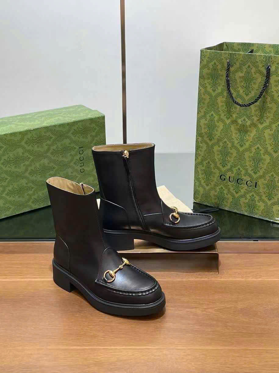 (1:1 replica) Gucci Horsebit Leather Ankle Boots