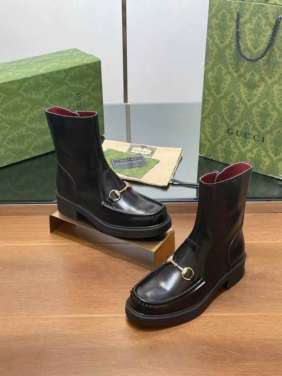 (1:1 replica) Gucci Horsebit Leather Ankle Boots