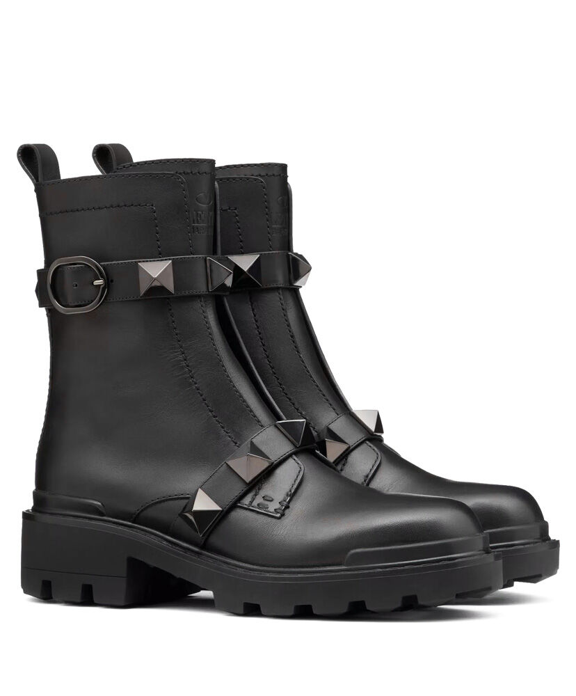 (1:1 replica) Valentino Women s Roman Stud Calfskin Combat Boot With Tonal Studs Black