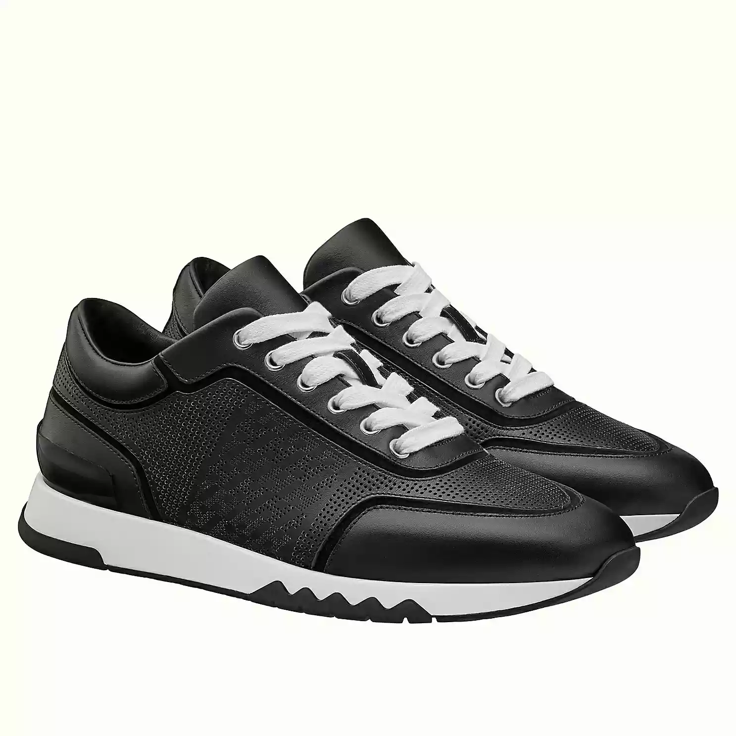 (1:1 replica) Hermes Men s C-Addict Sneakers In Black Perforated calfskin HM040
