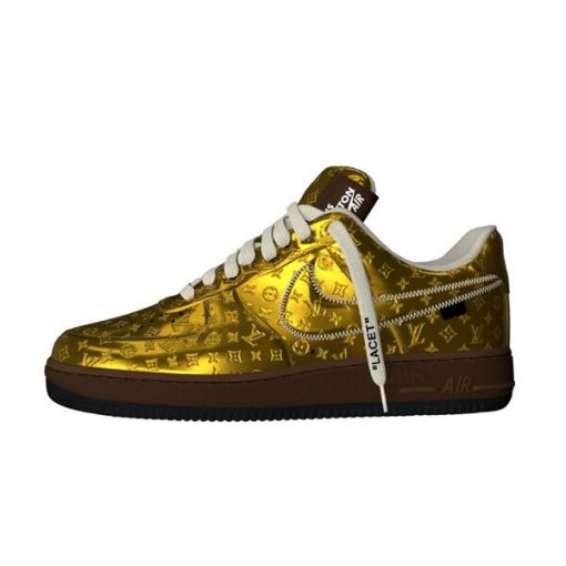 (1:1 replica) LOUIS VUITTON X NIKE AIR FORCE 1 LOW-TOP SNEAKERS IN GOLD LVS114