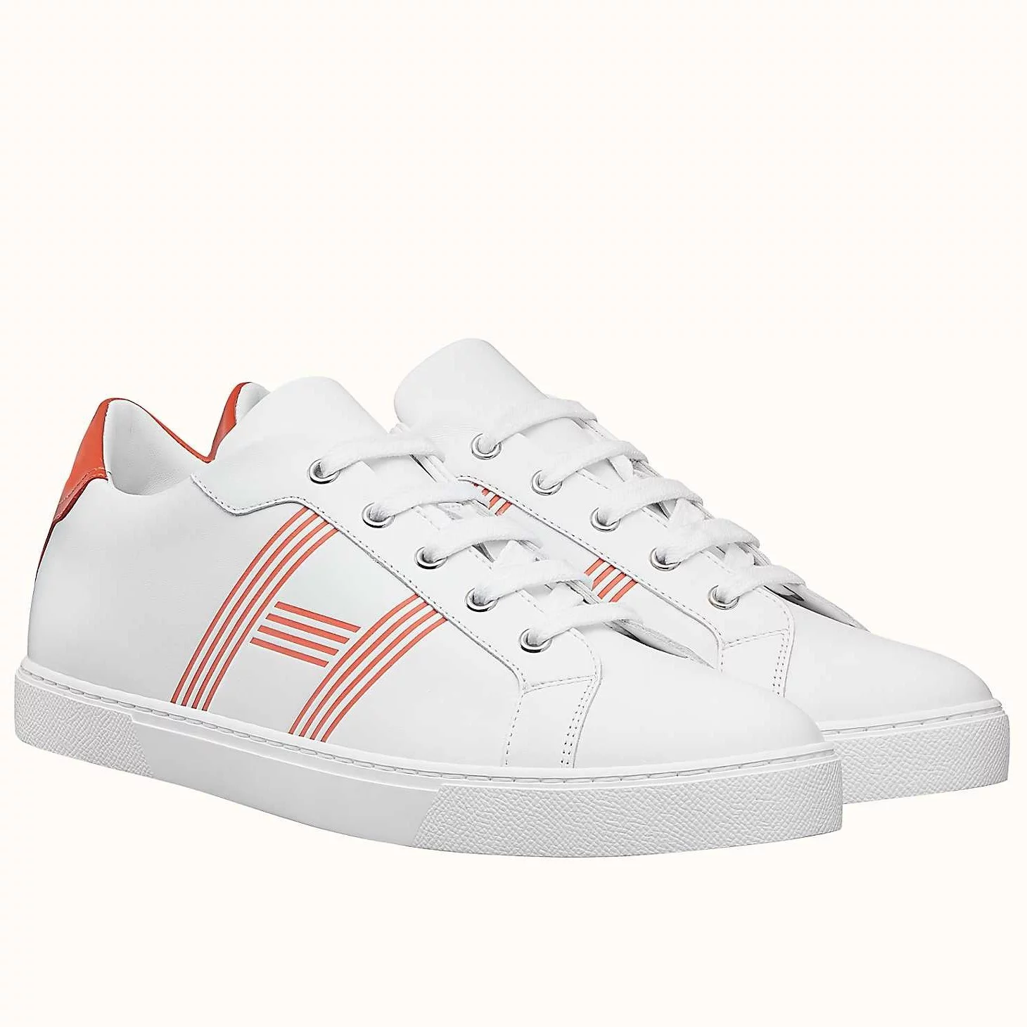 (1:1 replica) Hermes Men s Avantage Sneakers In White/Orange Calfskin HM061