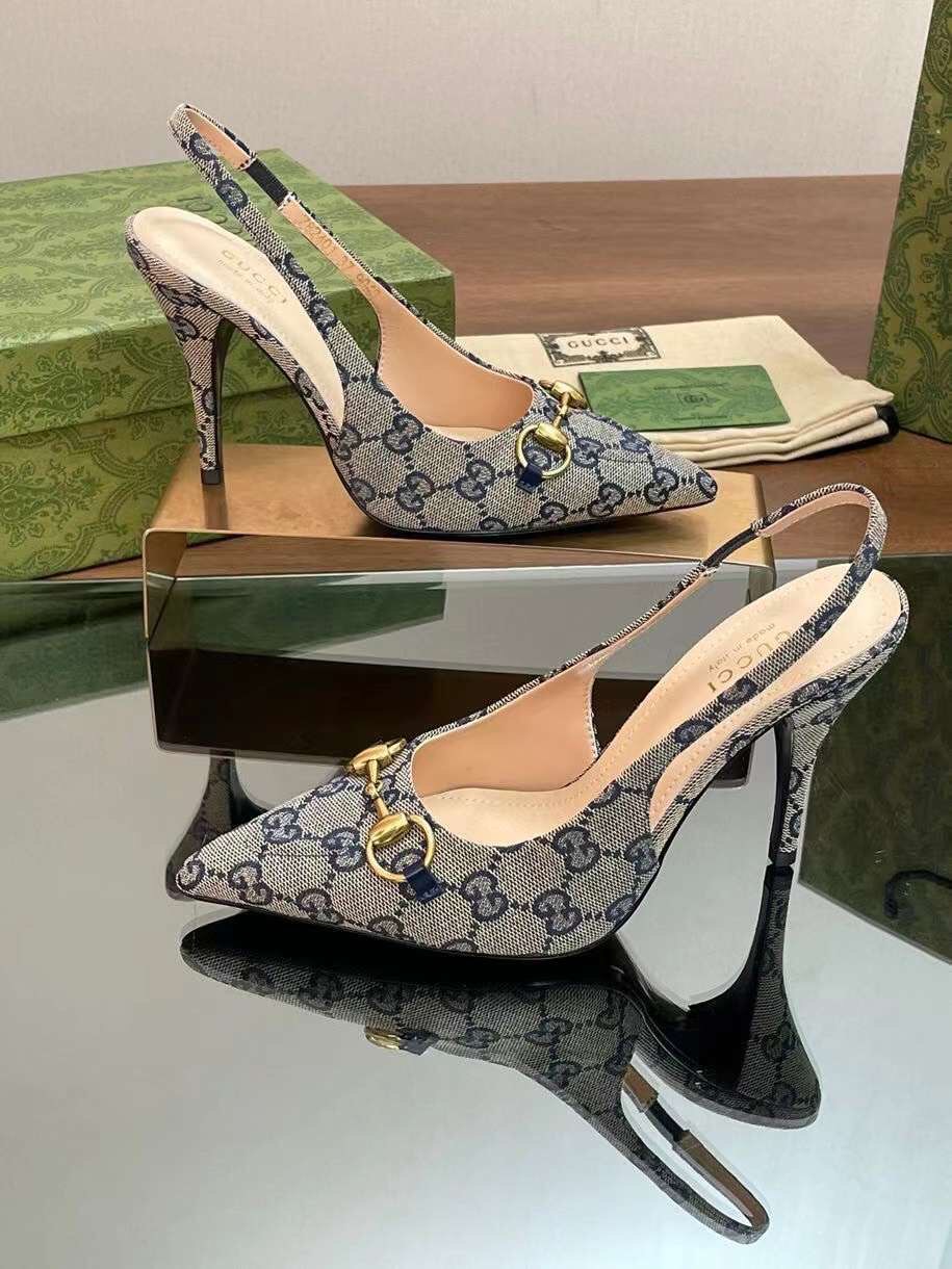 (1:1 replica) Gucci Horsebit Slingback Women s Shoes 10.5/4.5cm