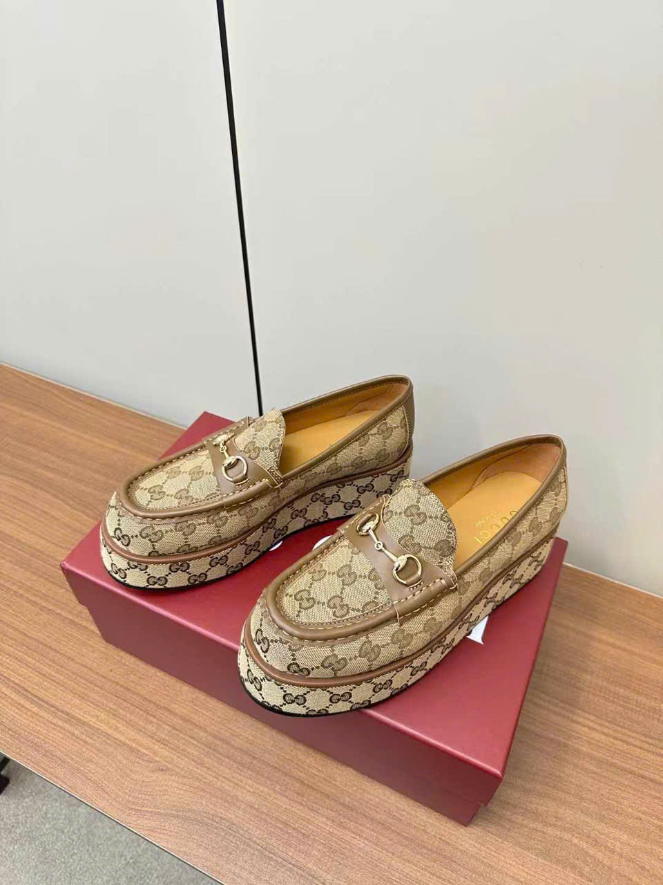 (1:1 replica) Gucci Horsebit Wedge Loafer Women s Shoes