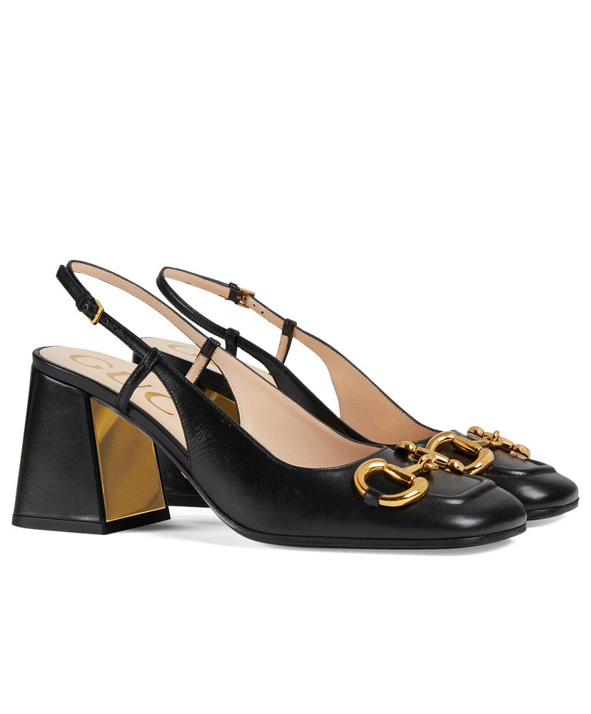 (1:1 replica) Gucci Women s Mid-heel Slingback With Horsebit Black