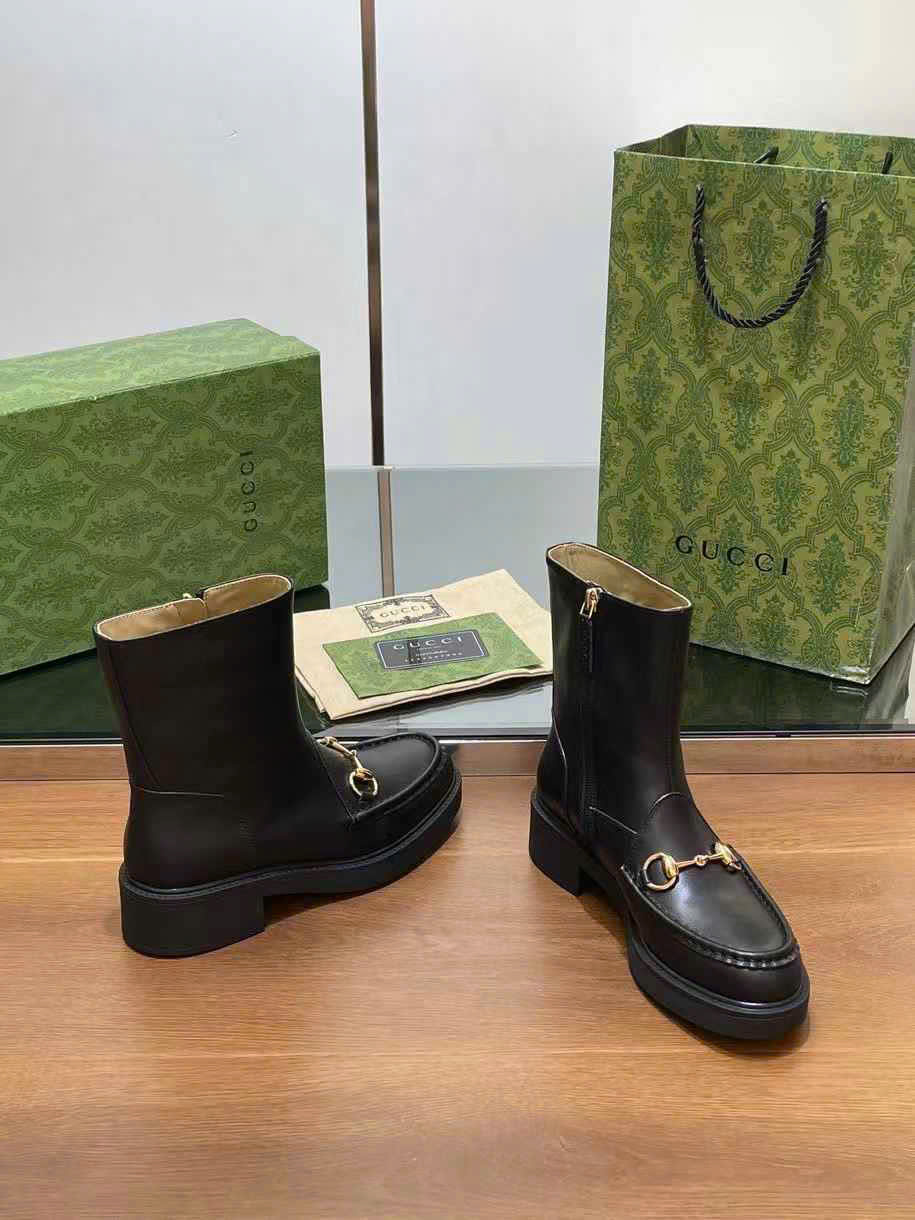 (1:1 replica) Gucci Horsebit Leather Ankle Boots