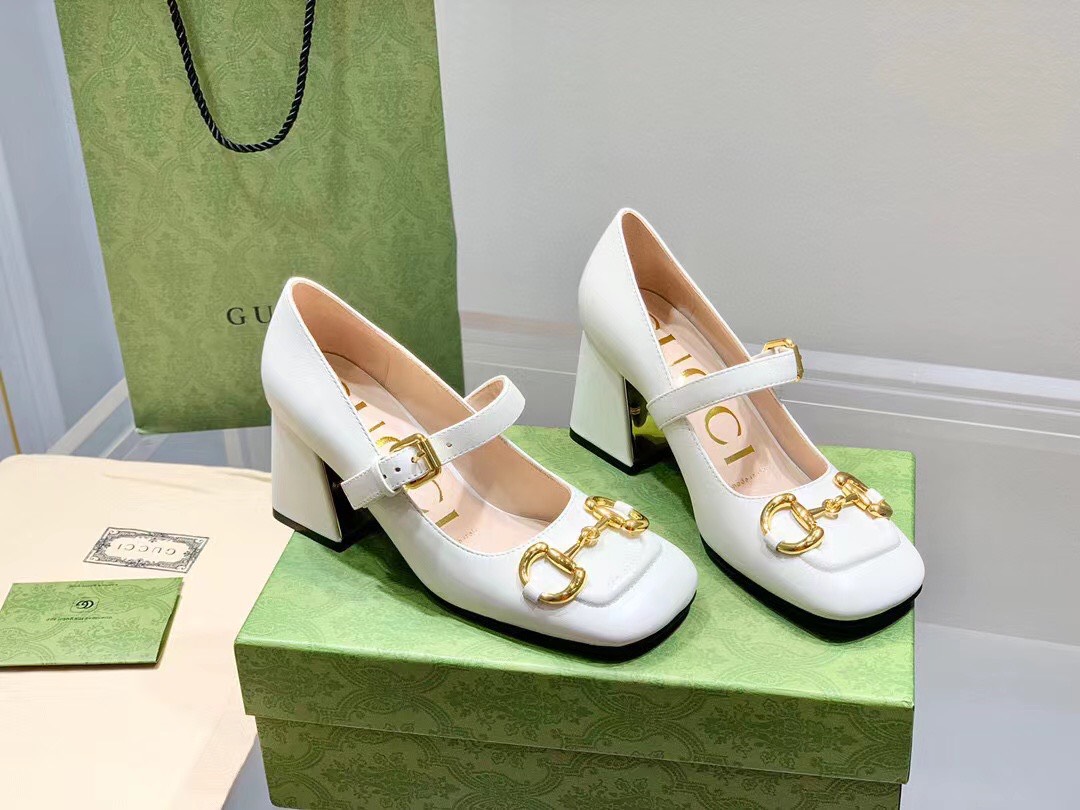 (1:1 replica) Gucci Horsebit Mid Heel Shoes