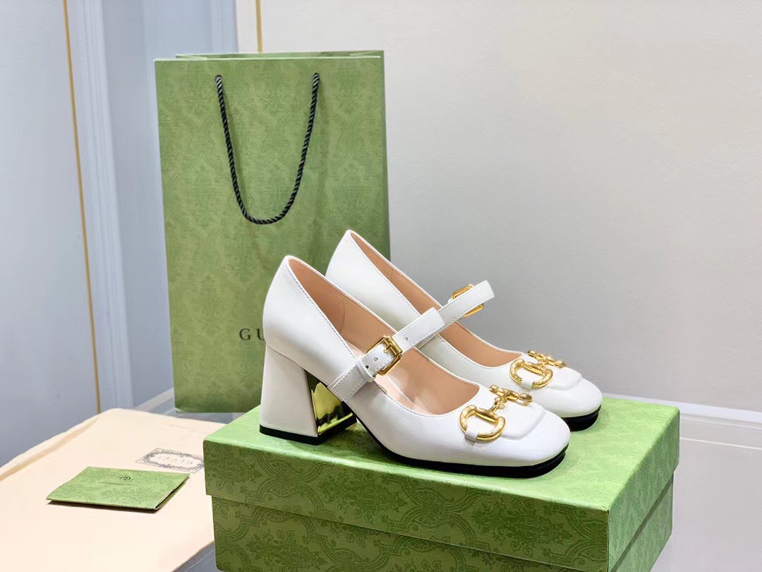 (1:1 replica) Gucci Horsebit Mid Heel Shoes