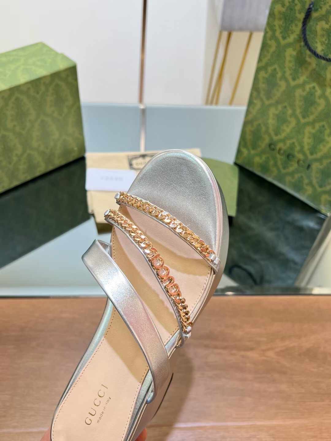 (1:1 replica) Gucci Leather Women s Wedge Sandals