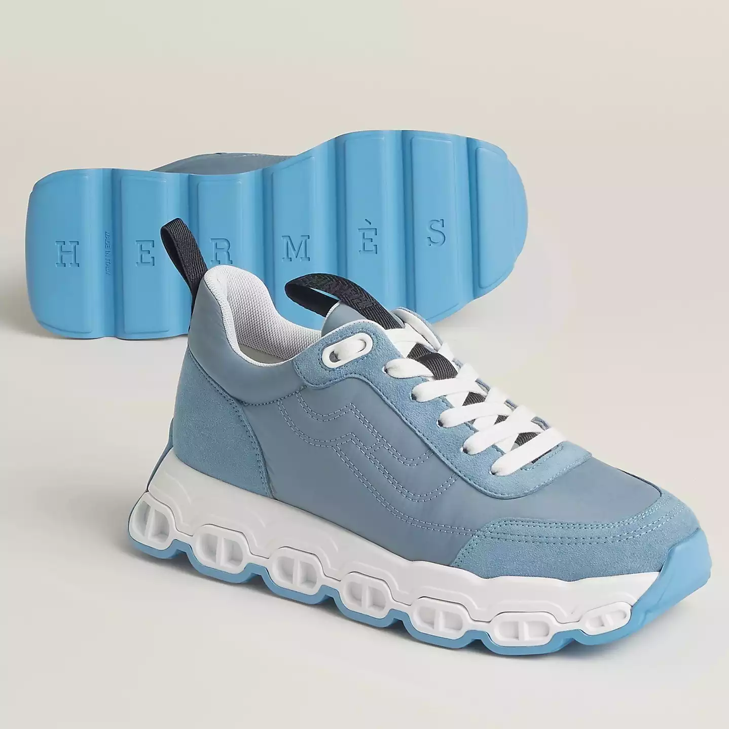 (1:1 replica) Hermes Men s Impulse Sneakers in Blue Fabric and Leather HM009