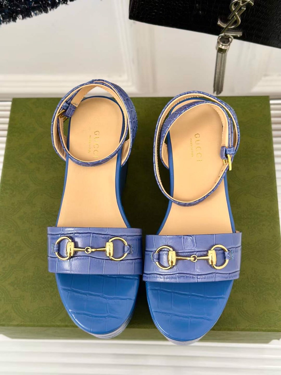 (1:1 replica) Gucci Horsebit Leather Women s Wedge Sandals 7.5cm