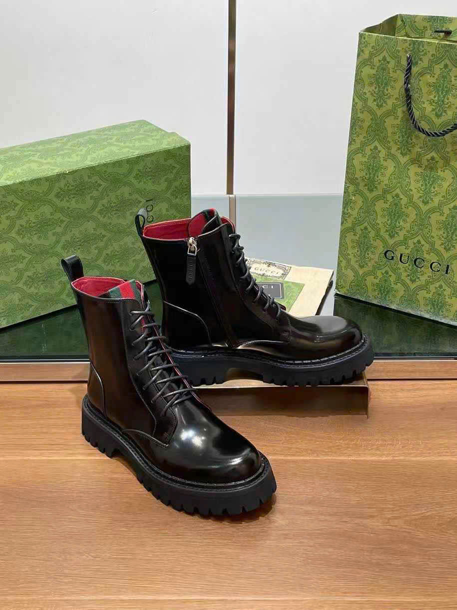 (1:1 replica) Gucci Leather Ankle Boots