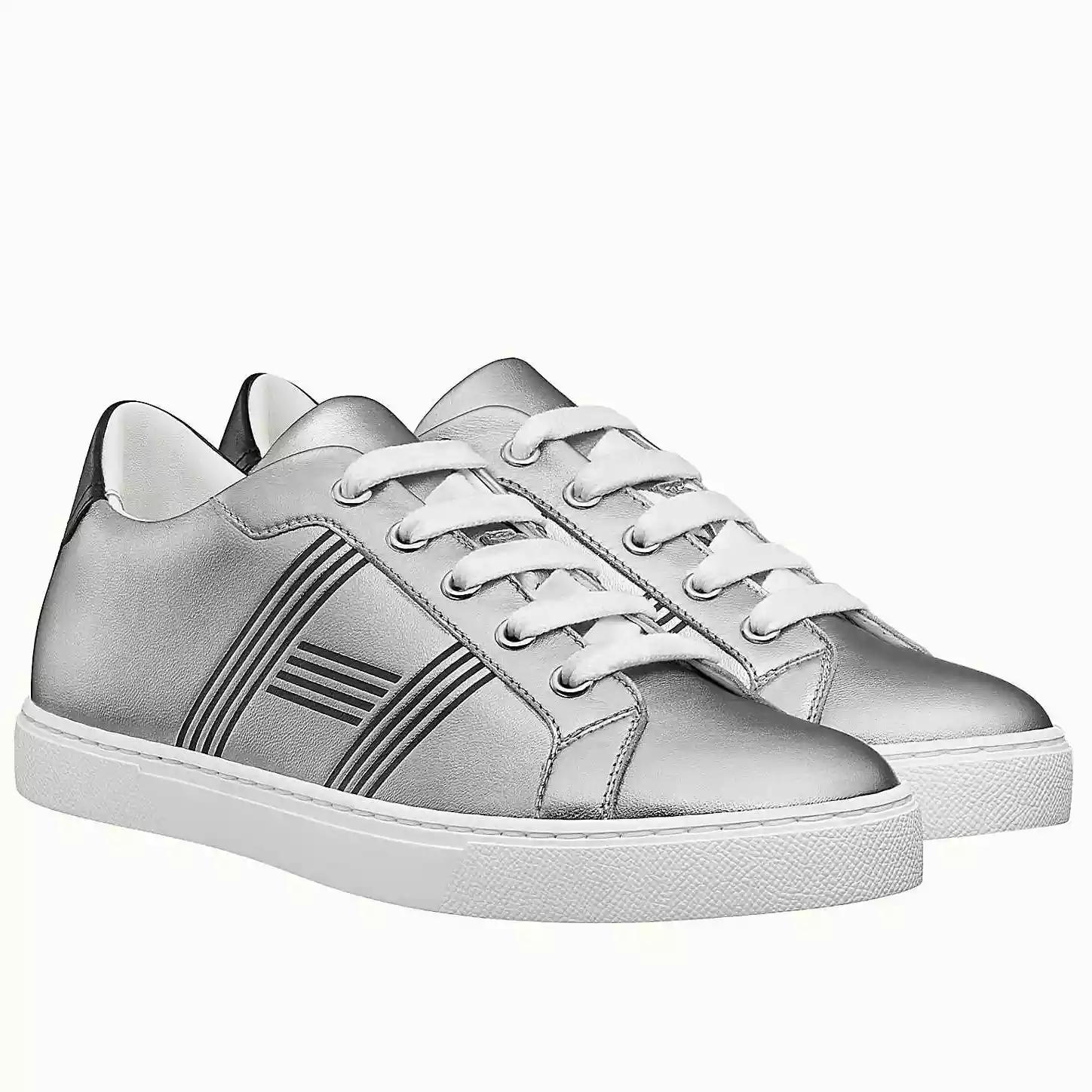 (1:1 replica) Hermes Men s Avantage Sneakers In Grey Metallic Leather HM059