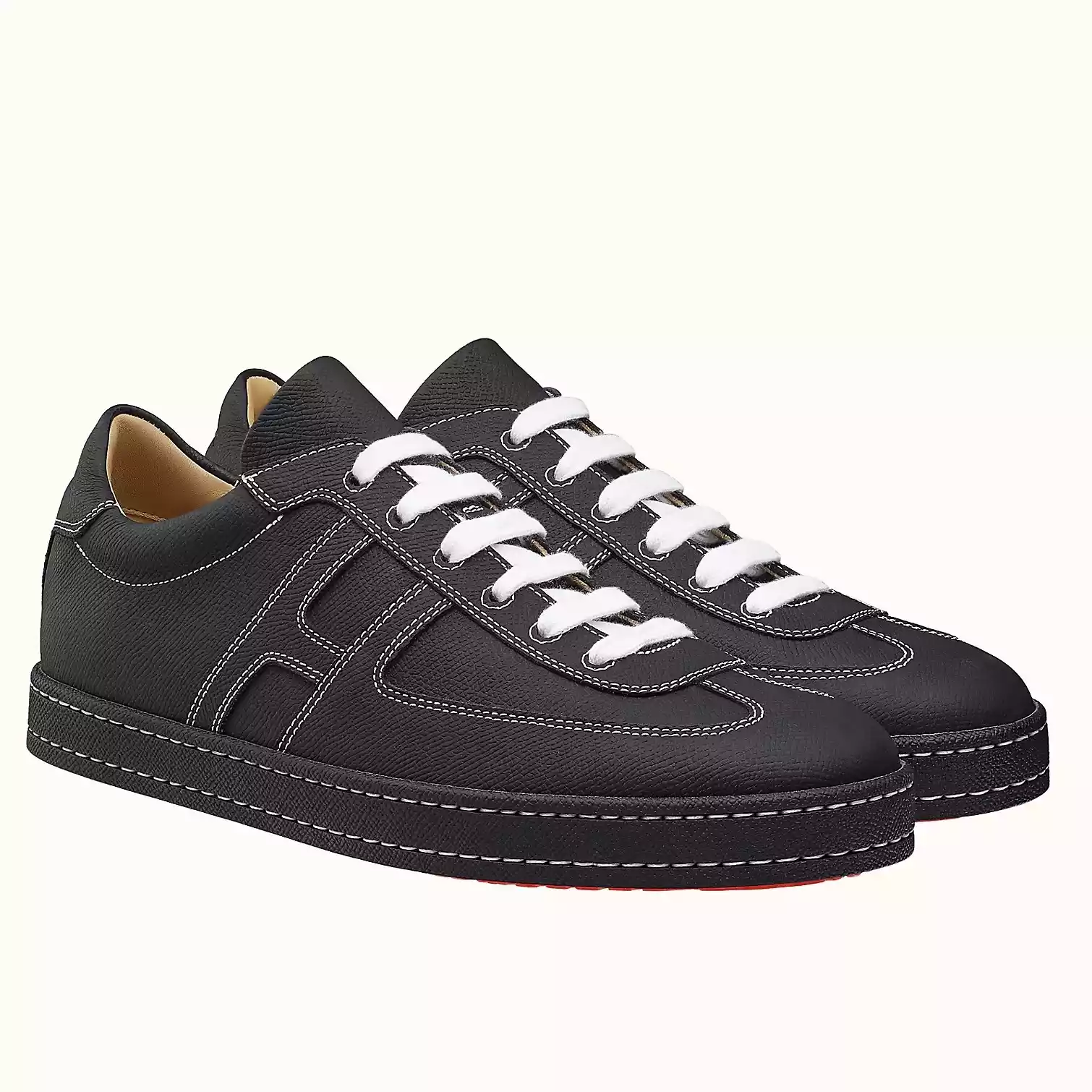(1:1 replica) Hermes Boomerang Sneakers In Black Epsom Leather HM056