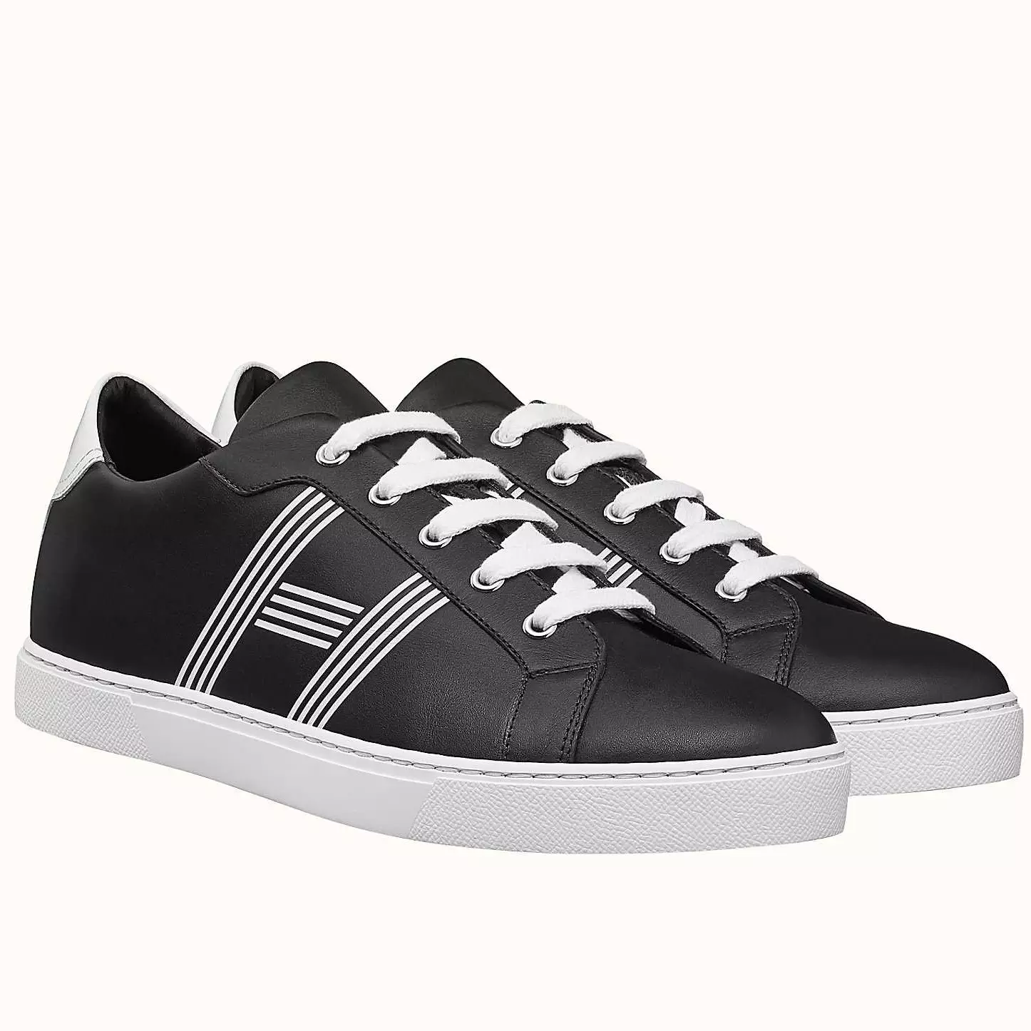 (1:1 replica) Hermes Men s Avantage Sneakers In Black Calfskin HM058
