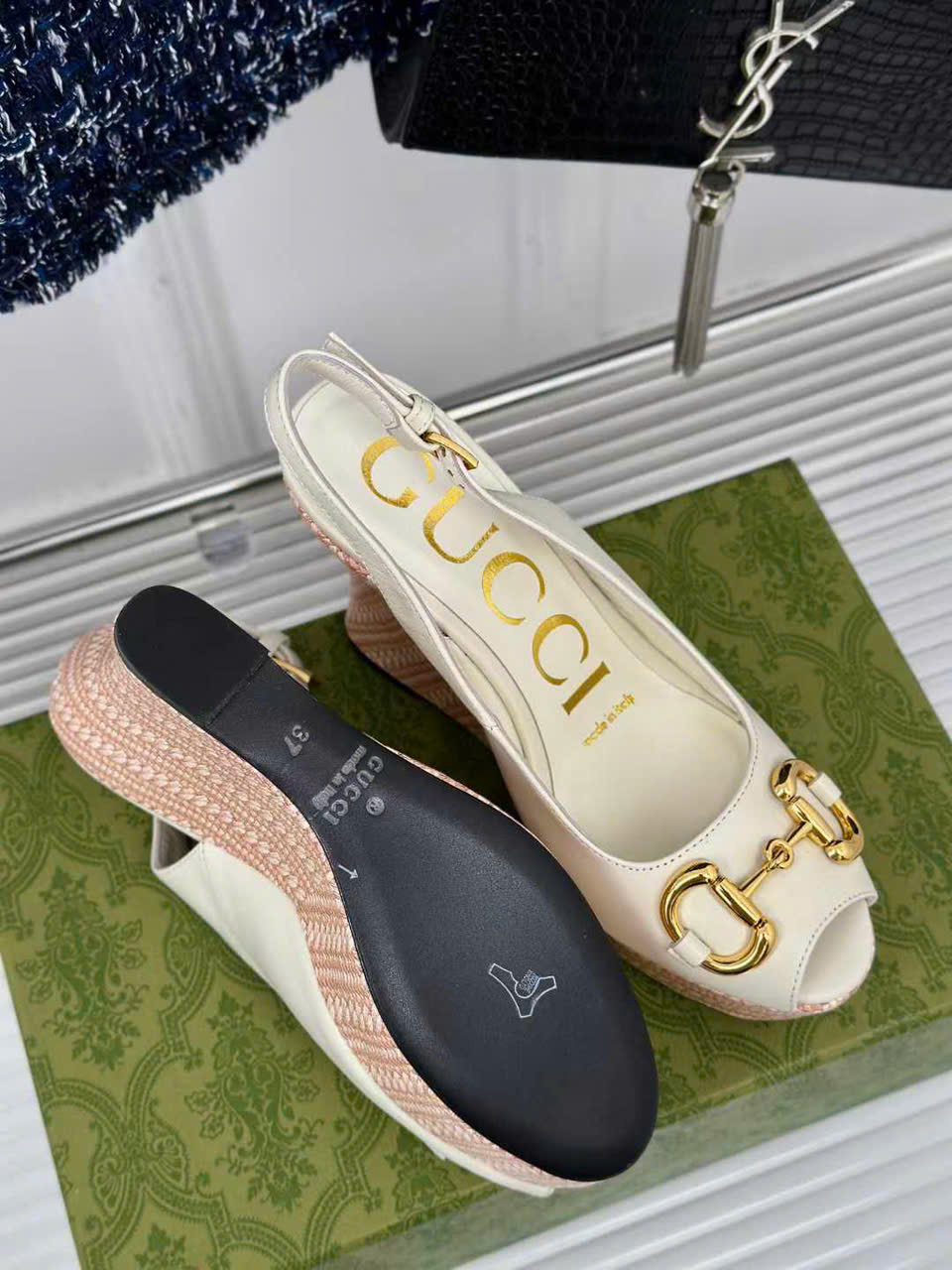 (1:1 replica) Gucci Wedge Women s Sandal 12cm