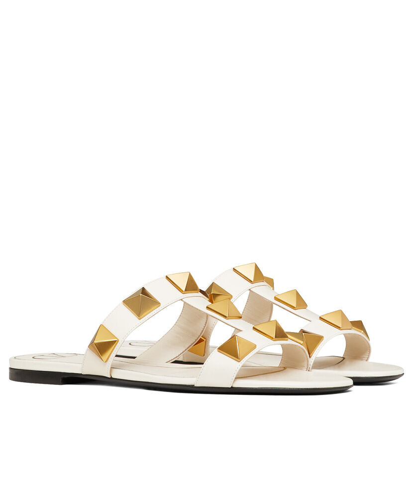 (1:1 replica) Valentino Women s Roman Stud Flat Calfskin Slide Sandal