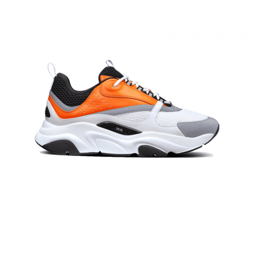 (1:1 replica) DIOR B22 SNEAKERS BLACK AND WHITE TECHNICAL MESH WITH ORANGE AND WHITE SMOOTH CALFSKIN DO003