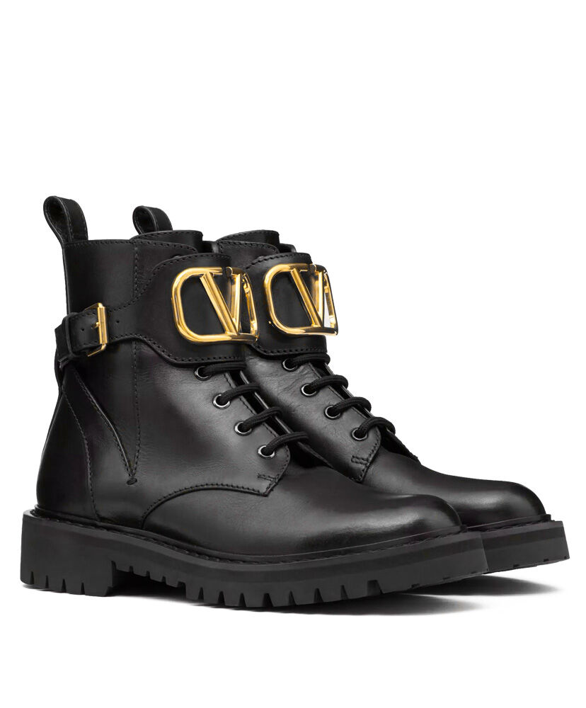 (1:1 replica) Valentino Women s Vlogo Signature Calfskin Combat Boot 35MM Black