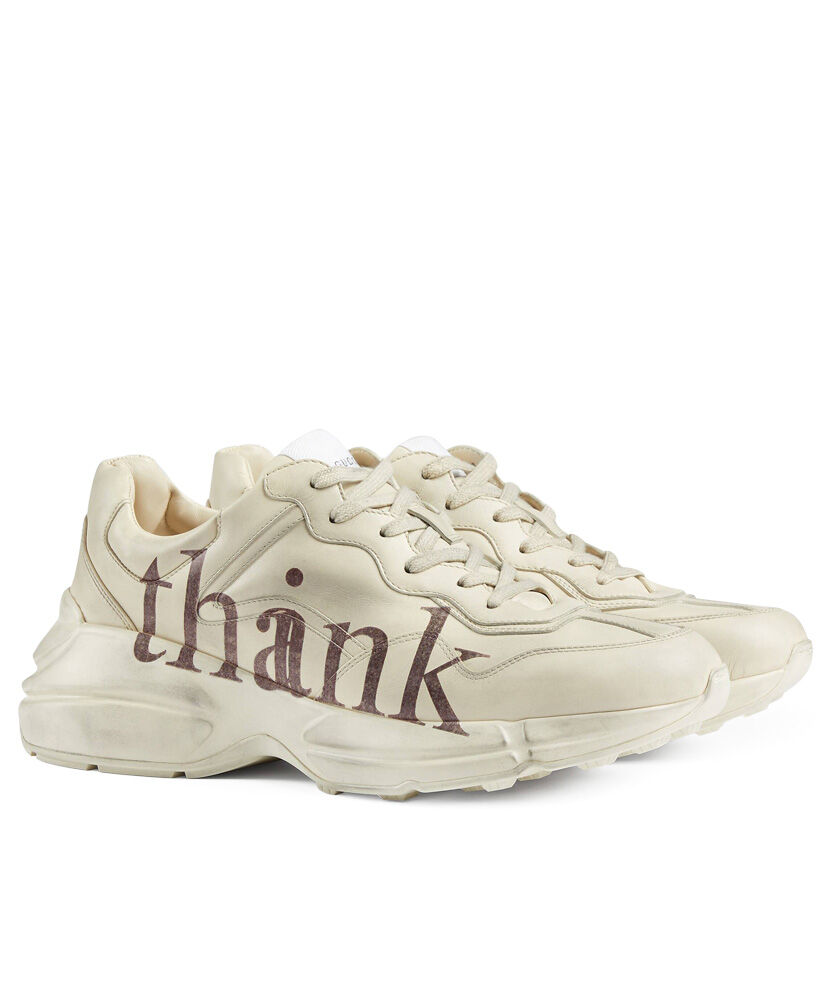 (1:1 replica) Gucci Unisex Think/thank Print Rhyton Sneaker Cream