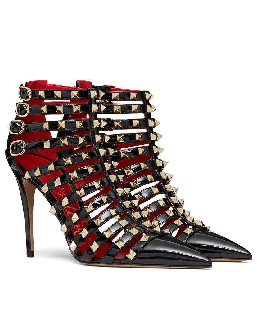 (1:1 replica) Valentino Women s Rockstud Alcove Patent-Leather Boot 100 MM Black