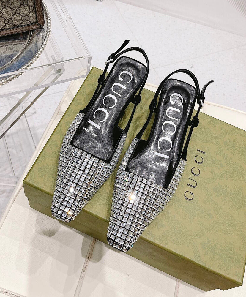 (1:1 replica) Gucci Women s Slingback Pump With Crystals Black