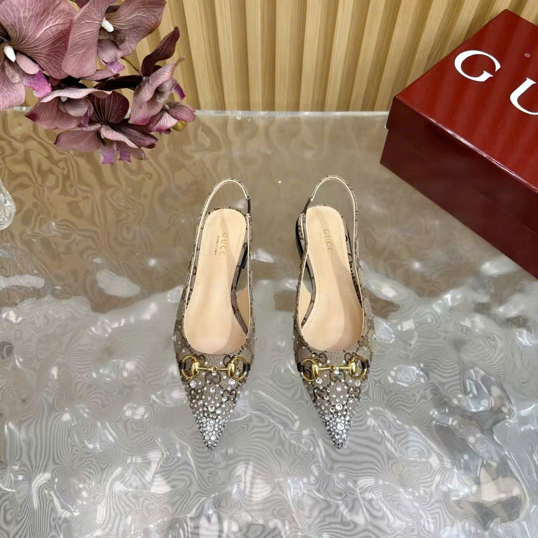 (1:1 replica) Gucci Horsebit Women s Slingback Shoes 2cm