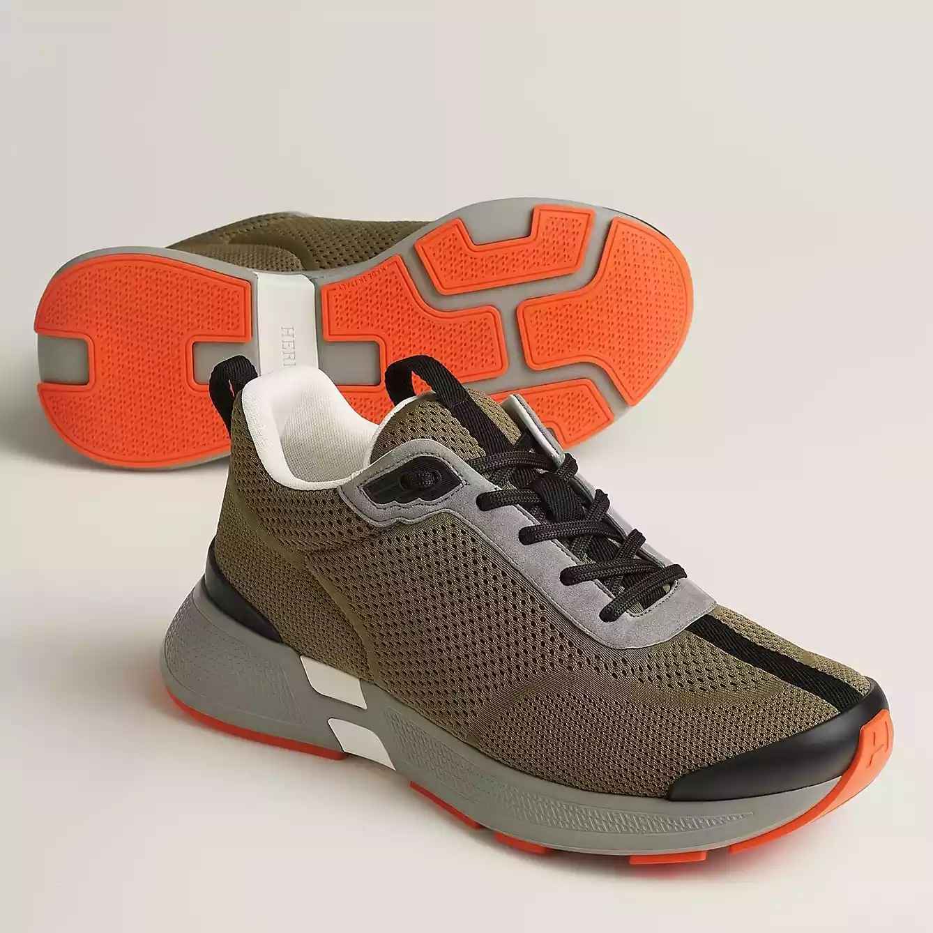 (1:1 replica) Hermes Heros Sneakers in Khaki Technical Knit HM007