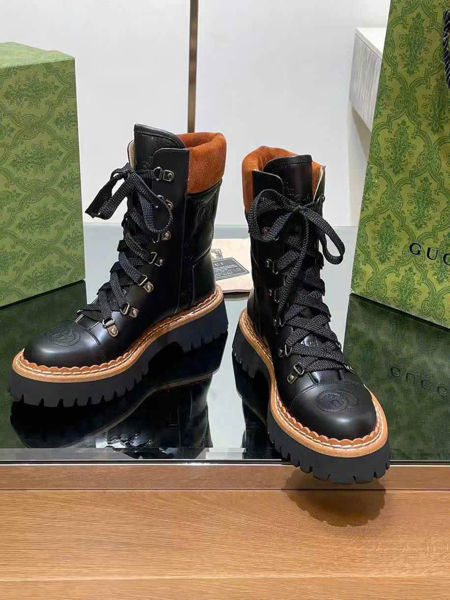 (1:1 replica) Gucci Leather Ankle Boots