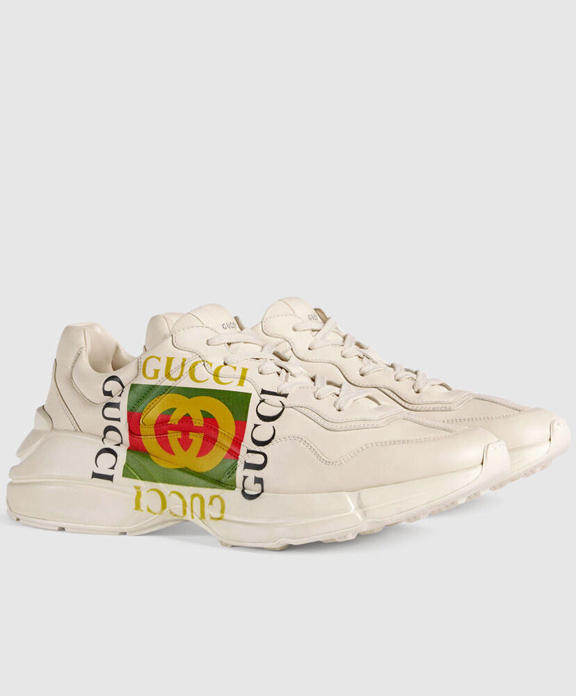 (1:1 replica) Gucci Unisex Rhyton Gucci logo leather sneaker 500878 Cream