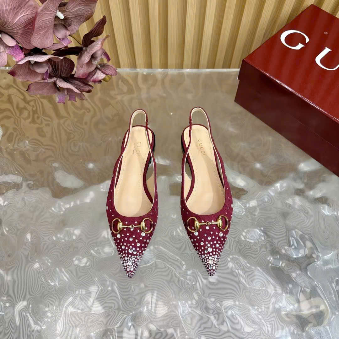 (1:1 replica) Gucci Horsebit Women s Slingback Shoes 2cm