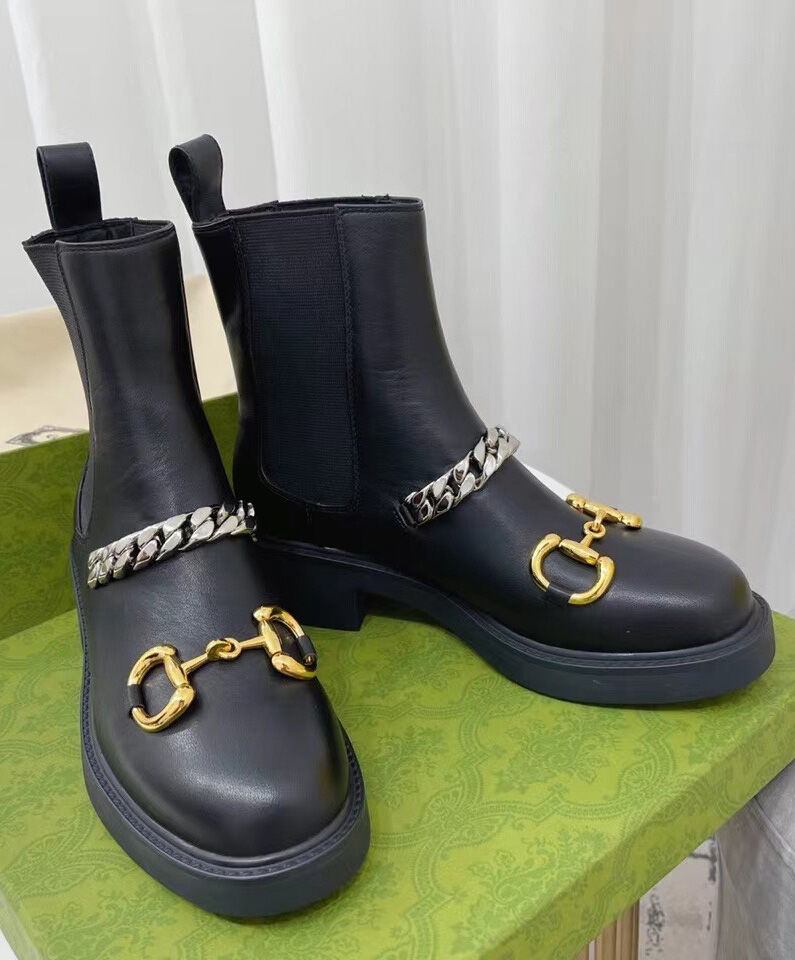 (1:1 replica) Gucci Women s Chelsea Boot With Chain 670393 Black