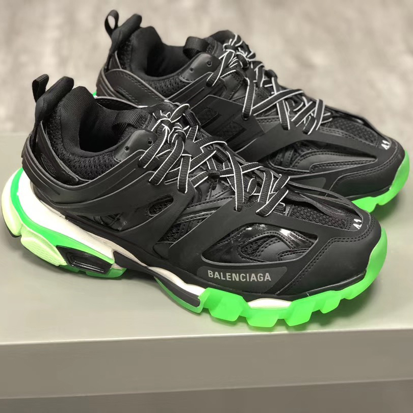 (1:1 replica) Balenciaga Black and Green Glow Mesh and Nylon Track Trainers