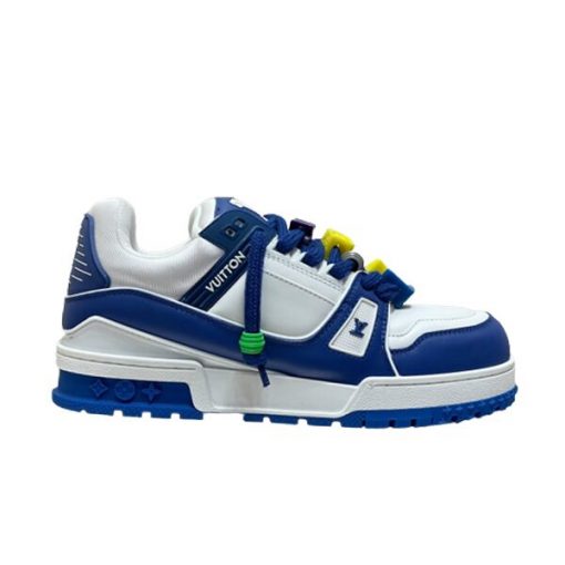 (1:1 replica) LOUIS VUITTON TRAINER MAXI LOW-TOP SNEAKERS IN WHITE AND BLUE LVS117