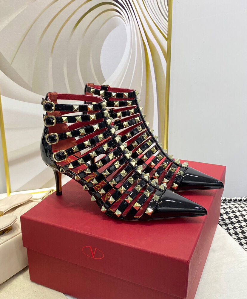 (1:1 replica) Valentino Women s Rockstud Alcove Patent-Leather Boot 60 MM Black