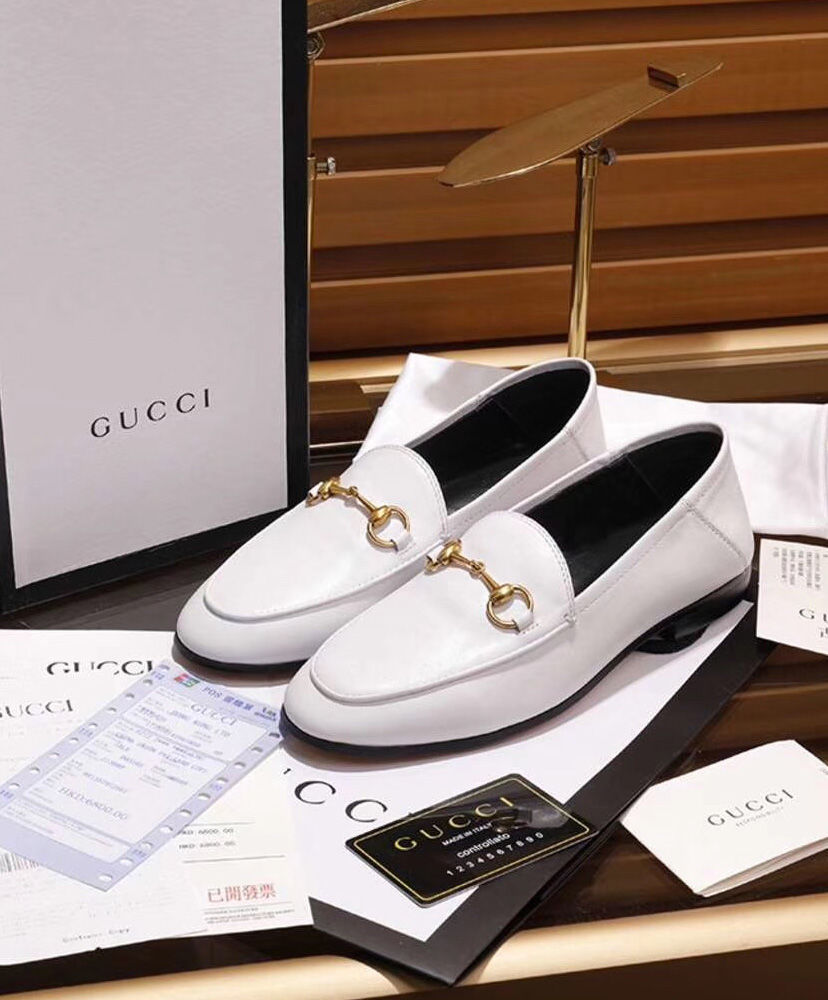 (1:1 replica) Gucci Women s Leather Horsebit loafer 414998 White