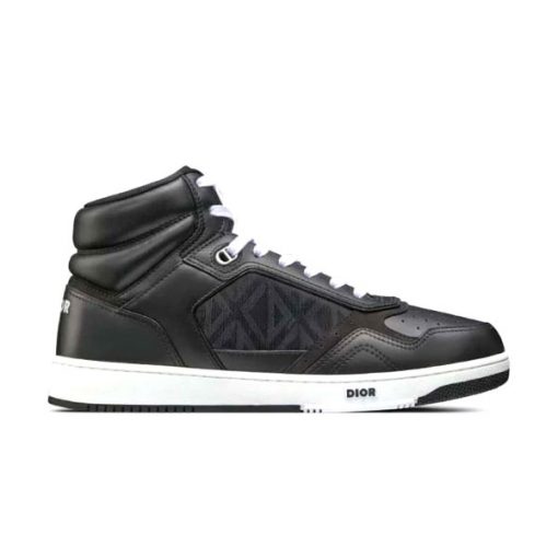 (1:1 replica) DIOR B27 HIGH-TOP SNEAKER BLACK SMOOTH CALFSKIN AND CD DIAMOND CANVAS DO142