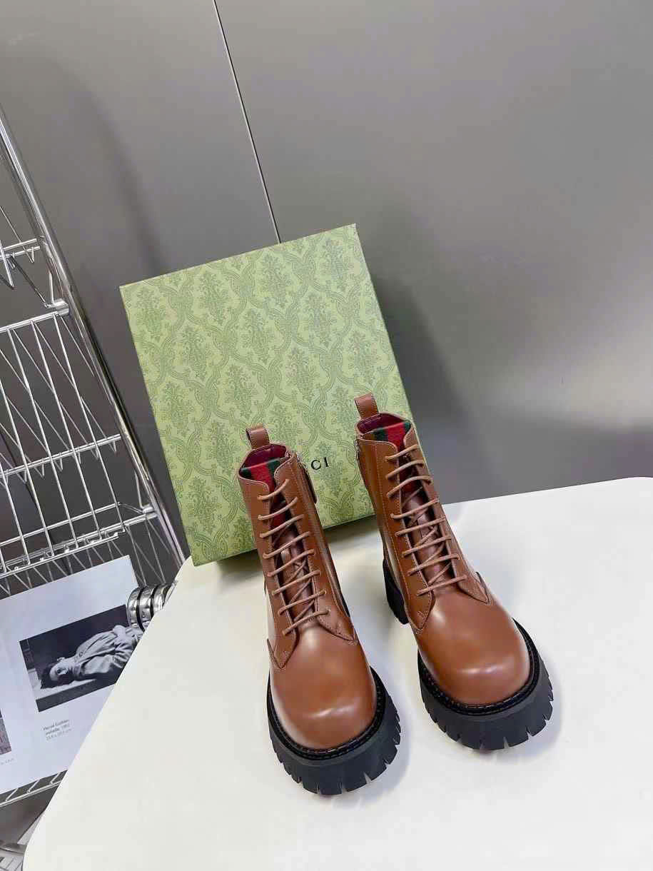 (1:1 replica) Gucci Leather Ankle Boots