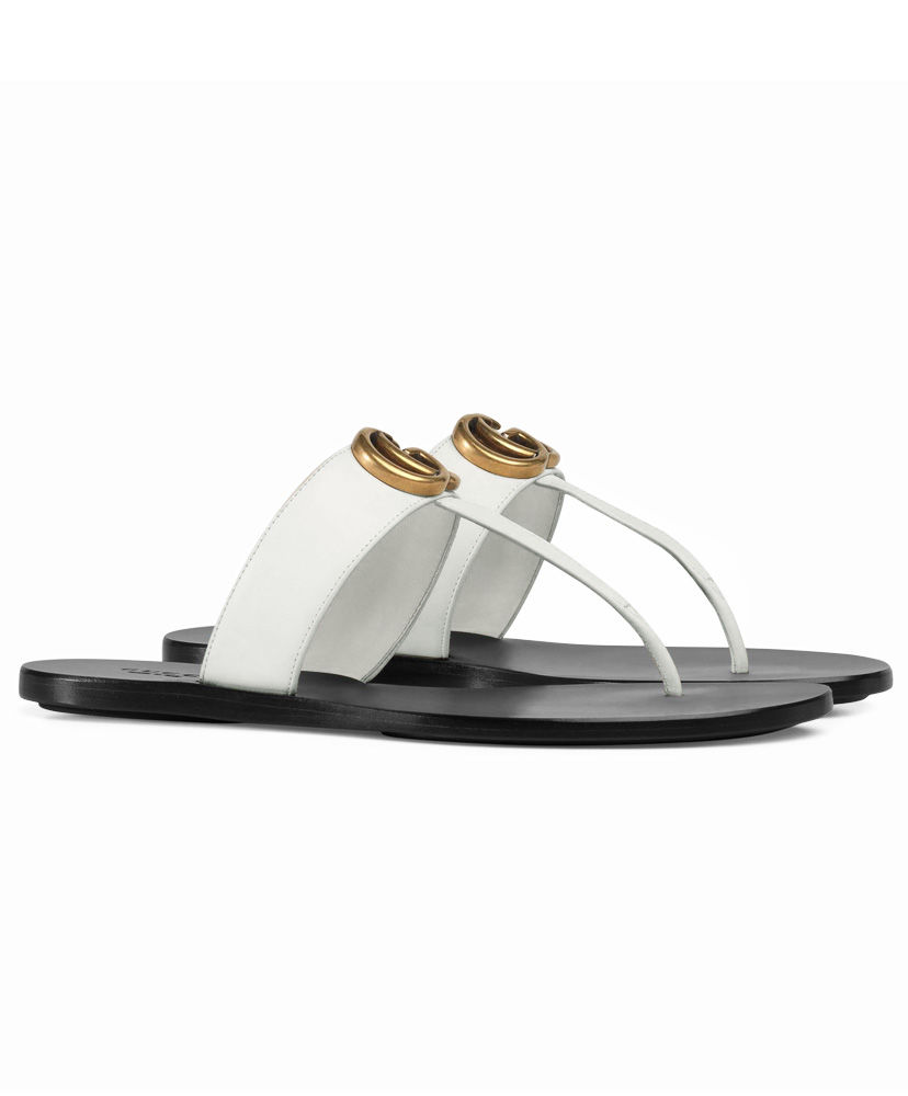(1:1 replica) Gucci Unisex Leather thong sandal with Double G 497444 White