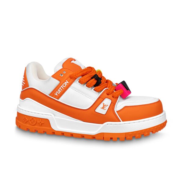 (1:1 replica) LOUIS VUITTON TRAINER MAXI LOW-TOP SNEAKERS IN WHITE AND ORANGE LVS115