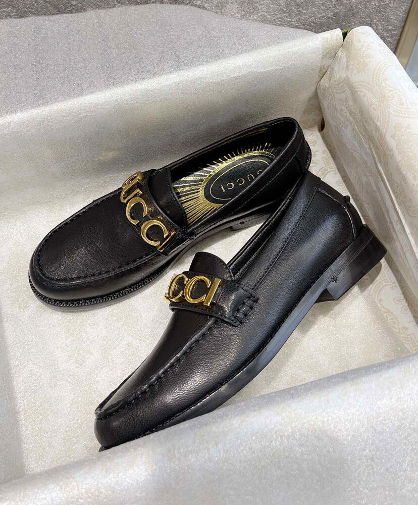 (1:1 replica) Gucci Women s Gucci Leather Loafer Black