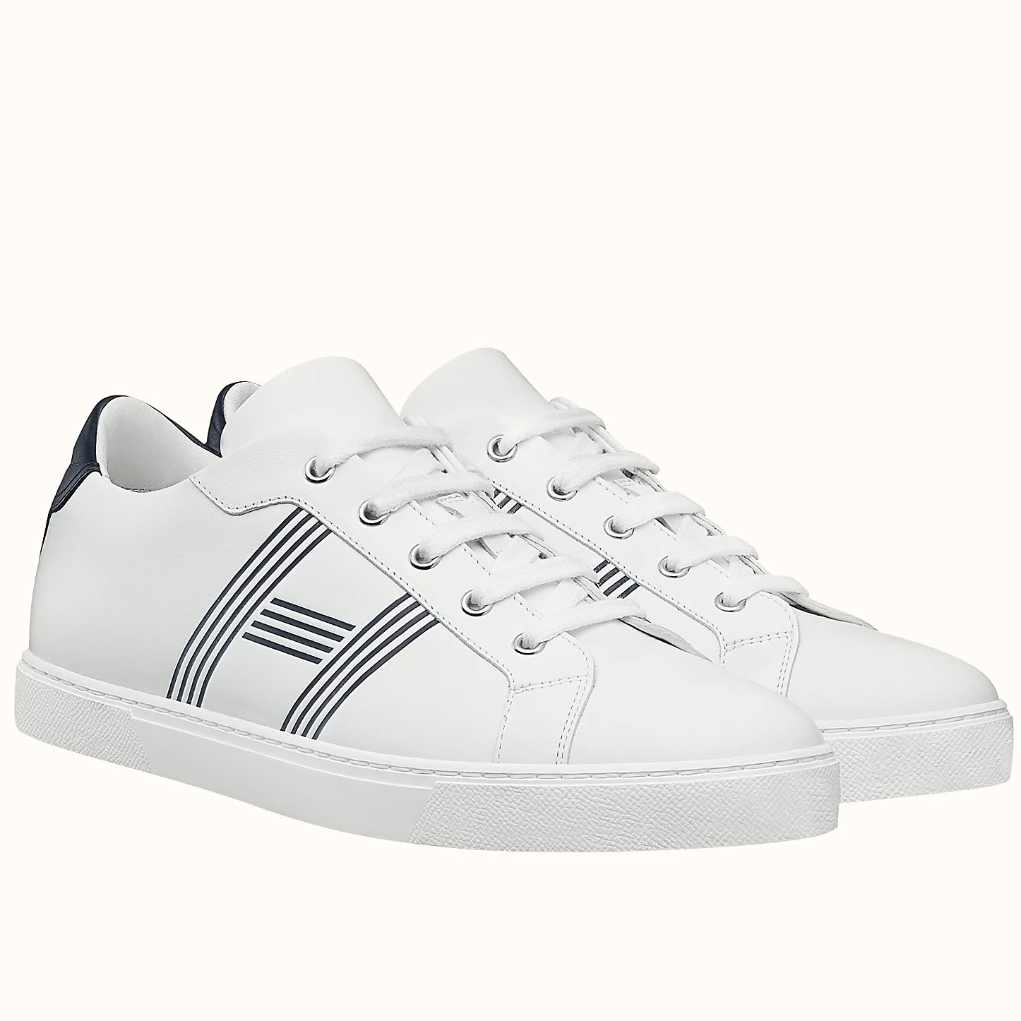 (1:1 replica) Hermes Men s Avantage Sneakers In White/Blue Calfskin HM060