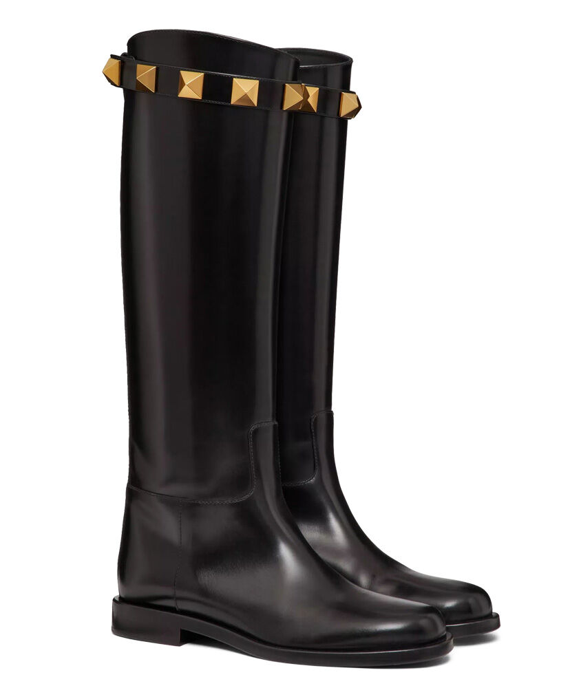 (1:1 replica) Valentino Women s Calfskin Leather Roman Stud Boot 15MM Black