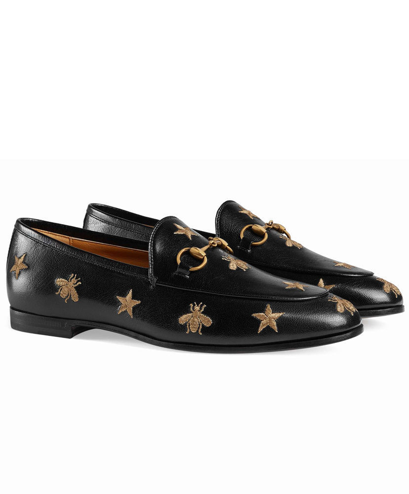 (1:1 replica) Gucci Women s Jordaan embroidered leather loafer 505281 Black