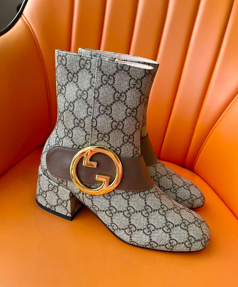 (1:1 replica) Gucci Women s Blondie Ankle Boot 701706 Coffee