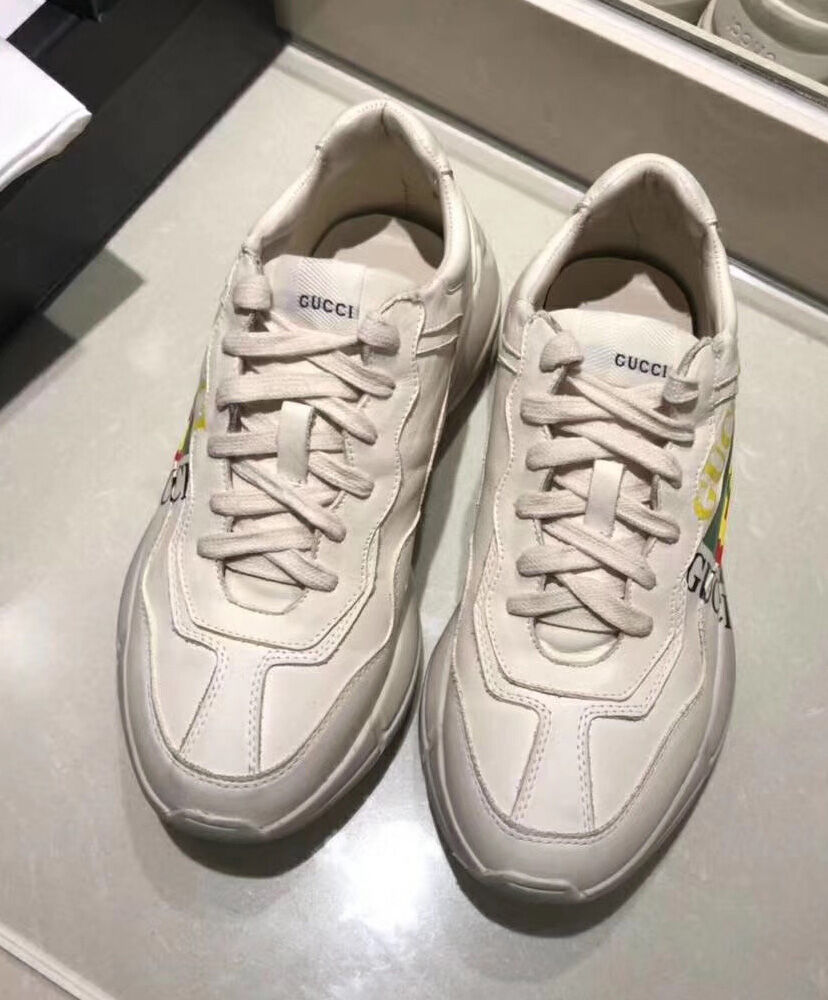 (1:1 replica) Gucci Unisex Rhyton Gucci logo leather sneaker 500878 Cream